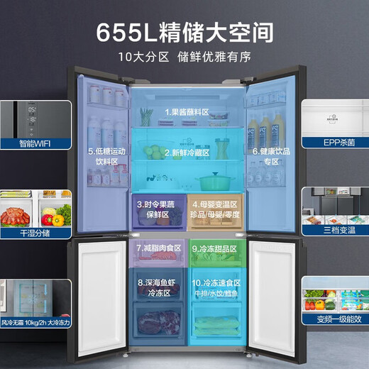 海尔（Haier）海尔655升十字对开门干湿分储母婴大冷冻空间风冷无霜一级变频WiFi智控家用大容量电冰箱 655L【大空间+EPP超净+干湿分储+三档变温】