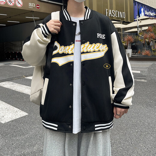 
RONGXITU Spring and Autumn Jacket Men's Teenagers Fashion Trendy Baseball Clothes Korean Style Hong Kong Style Students' Versatile Men's Top Spring and Autumn Style-829-Black [Style] 3XL Recommended [135-150Jin[Jin equals 0.5 kg]]