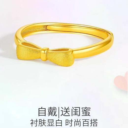 Taijufu gold-wrapped 999 solid gold ring, gold fugitive princess bow index finger ring, fashionable commuting style for girlfriend, bow ring for women, gold weight (0.15 grams)