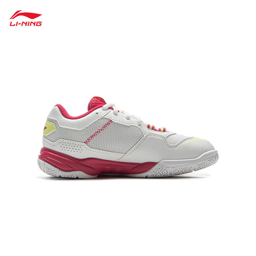 Li Ning (LI-NING) youth badminton shoes 2025 new products close to the ground flying JR competition training children's sports shoes non-slip and comfortable AYTV002-3 standard white/magenta 34 (210mm) 3
