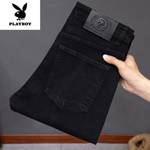 花花公子（PLAYBOY）2025新款轻奢黑色牛仔裤男修身韩版百搭男士休闲春夏薄款长裤子 浅蓝色 1048款 28 二尺一腰围