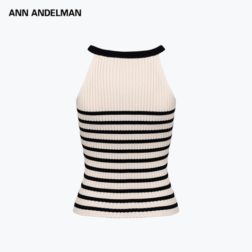 Ann Andelman [mismo modelo en la celebridad] Venta directa oficial chaleco rayado de cuello