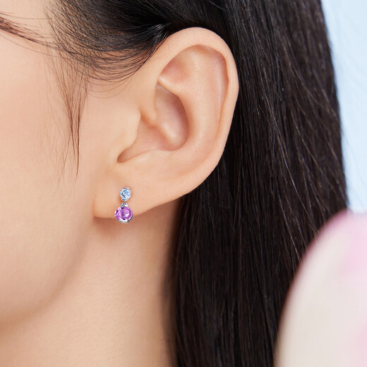 Lukfook Jewelry Platinum 950 Small Cherry Aquamarine Platinum Stud Earrings FDJ0004DS Total Weight 1.98g Comes with Silicone Ear Plugs