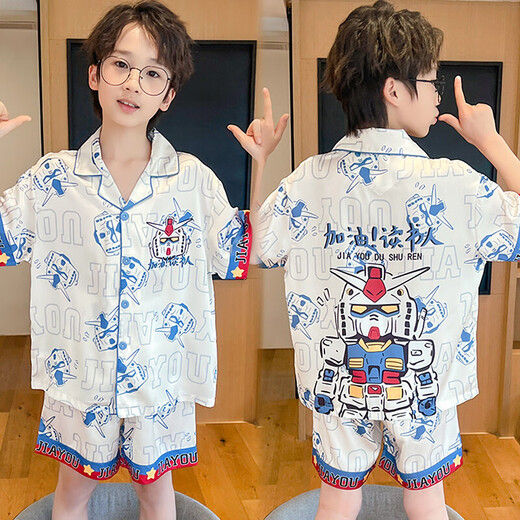 哪吒男童睡衣夏季冰丝短袖薄款中大童2025新款初中生女儿童家居服 Q短丝-6628小八 女童 130 童14码建议身高125-135CM