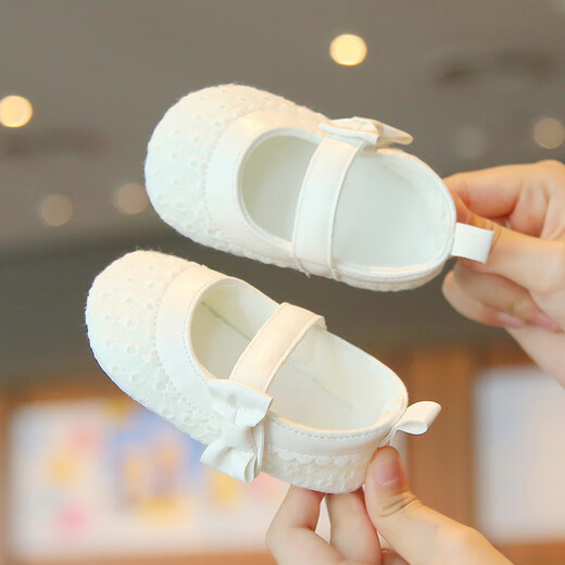 梦伊蓝（MENGYILAN）女婴布鞋2025软底0-3-6月宝宝蝴蝶结绣花学步鞋公主防滑不掉透气 白色圈圈绣花【春秋单鞋GD】 11 内长12.0cm 建议5-9个月