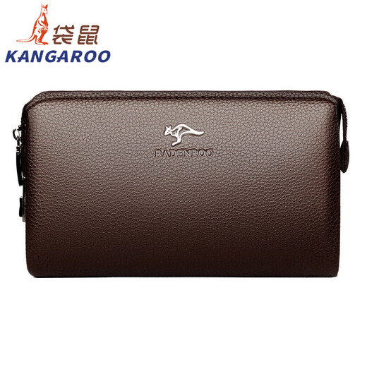 袋鼠（KANGAROO）2025新款手拿包密码锁男士软皮手包大容量手抓包商务手机钱包 A90手棕色