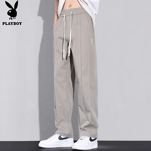 花花公子（PLAYBOY）休闲裤男士裤子男夏季薄款速干冰丝裤宽松直筒潮牌阔腿长裤