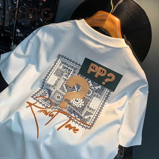 Camiseta de manga corta Glxlg Camiseta de moda de verano de verano Xinjiang Xinjiang Neck Hidlleved Men's Top T White 2 [ZJ1047 Fit Version] L Adecuado para 109-123 Jin [Jin iguala 0.5 kg]