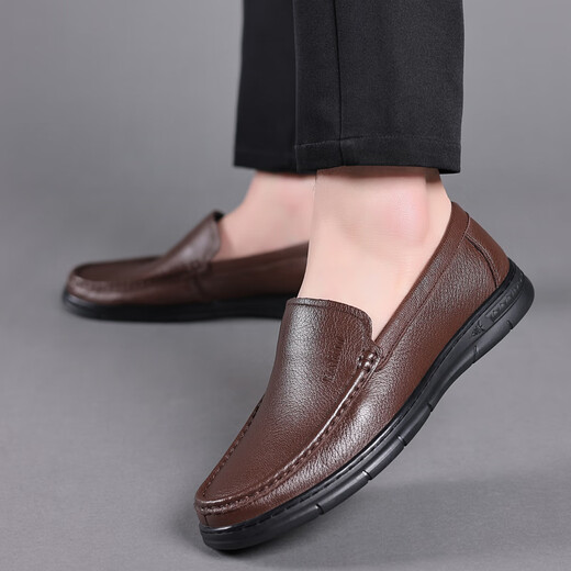 
Spider King leather shoes for men's autumn new casual shoes for men's soft sole middle-aged and elderly daddy beans shoes 9925 black hollow style 38