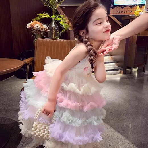 
Annie Youer Girls Princess Dress Cake Dress Summer Sleeveless Vest Dress Fashionable Children's Mesh Dress Color 150
