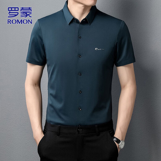 
ROMON short-sleeved shirt men's summer business shirt men's high-end sense of traceless quick-drying short-sleeved men's clothing gray XL