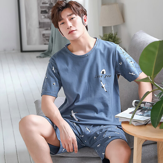 Les nouveaux pyjamas de coton pour hommes de Miaofulian pour hommes à manches courtes à manches à manches courtes, les vêtements de maison minces peuvent être portés à l'extérieur du costume T679 M 80-100jin [Jin est égal à 0,5 kg]