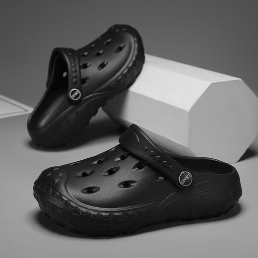 Guanmaopei Kinder weicher Bodenloch Schuhe für Jungen und Mädchen Sandalen Haus im Freien Gartenschuhe schwarz 24