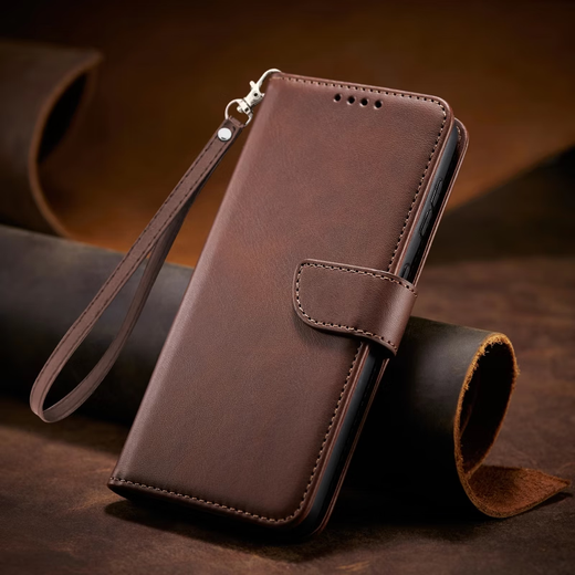 Shiqifan is suitable for Samsung j4 mobile phone case, clamshell protective cover, wallet type insertable card holder, anti-fall, wear-resistant, front and rear all-inclusive leather case, brown + same leather cord, Samsung j4