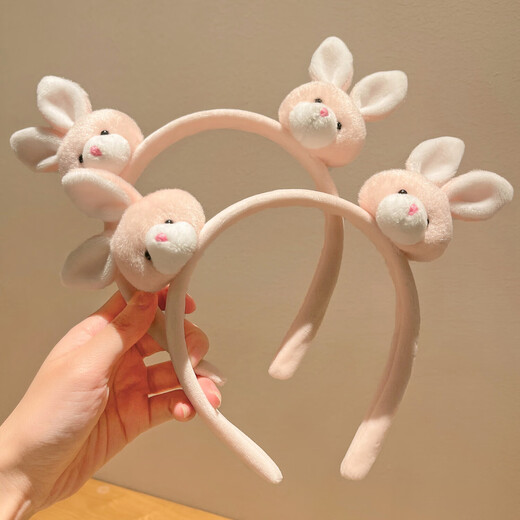 XPEL autumn and winter plush headband new children's cute rabbit girl headband little girl's headband baby hairpin headdress pink double-headed rabbit headband 1 pack