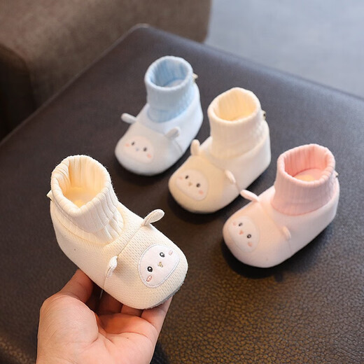 Feiyuejia baby shoes 0-1 years old, autumn and winter, male and female babies, 6-12 months, toddler cotton shoes and socks, soft sole newborn foot covers, bird blue cloth bottom, 1 pair, one size fits all, inner length 12cm, recommended for 6-12 months