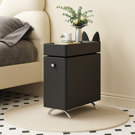 Hengque extremely narrow bedside table creative simple wall gap cute compact new style personalized cartoon black bedside table 684 solid wood 20*45cm-double layer-off-white fully equipped (no installation required, ready to use out of the box)