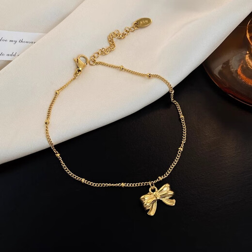 Hunter bow color non-fading anklet for women 18k gold plated 2025 new anklet light luxury niche high-end anklet 18k bow anklet
