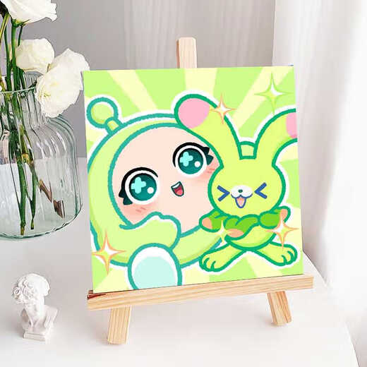 数字枝叶可爱蛋仔派对diy填充涂色儿童手工绘丙烯油彩画卡通动漫 hy13603 30*30cm加厚实木内框+装饰外框