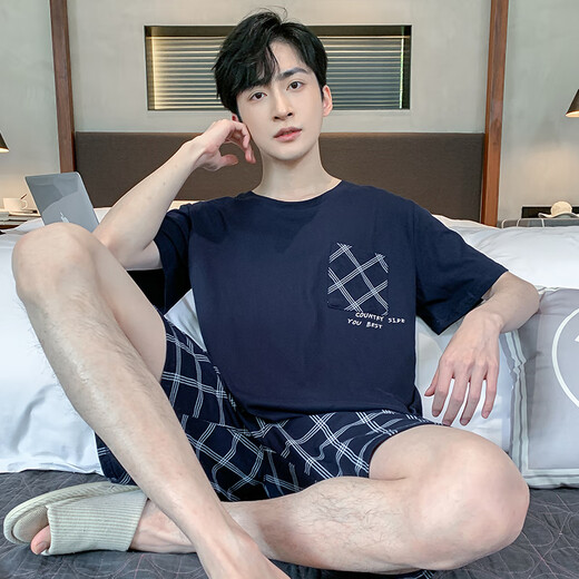 
Yookdd pajamas men's summer pure cotton thin shorts can be worn on the outside for casual men's plus-size cool home clothing set 9928# L [Suggested 100-120Jin [Jin equals 0.5 kg]]