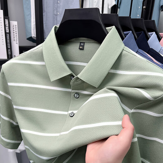 Kangaroo (DaiShu) short-sleeved T-shirt for men 2025 summer trendy striped lapel half-sleeved business casual loose large-size top middle-aged AN15100 light sky blue L