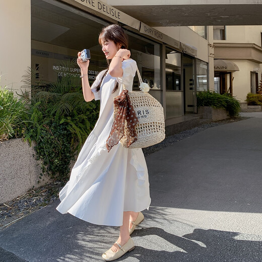 Yuan nacionalidad Diseño con volantes Falda irregular para mujeres en verano 2025 Nuevo francés romántico pequeño vestido largo 6627 leche blanca l