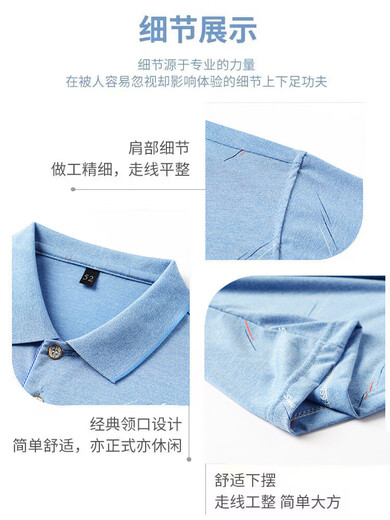 罗蒙中年男士翻领短袖t恤爸爸装夏季薄款polo衫中老年冰丝半袖男老人T 冰丝-9923 蓝色 真口袋 L 50/170/L