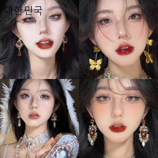 Boucles d'oreilles La rétro pour les femmes, style Hong Kong, conception de niche de luxe légère européenne et américaine, NOUVEAUX BOUCES DE CLIP DE PEUTS EAVEUR SIRGLE EXAGNÉE 925 Silver à aiguille-miaojiang (GA3527)