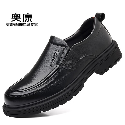 Aokang Leather Shoes Men's Slip-On Business Casual Shoes Genuine Leather Wedding Shoes Soft Sole Soft Surface Formal Shoes Middle-aged and Elderly Dad Shoes Black 1255114007H 40