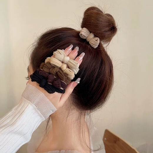 Jisenjia [Piezas preferidas de 10 piezas] Cordera de cabello de gama alta con anillo de cabello de la corbata de lazo para la banda de goma del cabello de la corbata de la cola alta con corbata de la cola de caballo [5 colores mixtos]