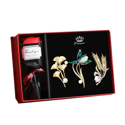 WOUG high-end brooch women's set Magnolia one week brooch gift box corsage pin birthday Magnolia elegant brooch three-piece set + gift box gift bag (