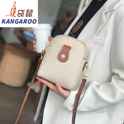 Kangourou 2025 petit sac pour femme nouveau style sac pour femme en cuir véritable souple sac pour téléphone portable sac seau polyvalent sac à bandoulière tendance mini sac pour femme blanc cassé