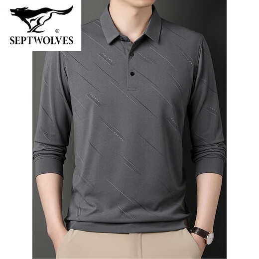 Sieben Wölfe offizielles Flaggschiff Sommereis Seiden Herren T-Shirt Langarm New Sleeve New Middle Casual Herren Dünner Papa T-Shirt 829 Gray M 48/165