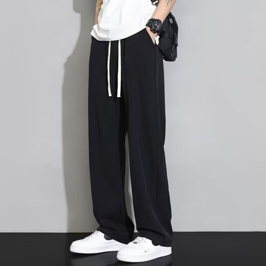 Ice Silk Casual Hosen für Männer im Frühling und im Sommer neue losen Hosenhose dünne trendige breite Bein-Sporthosen für Jugendliche und weiße M.