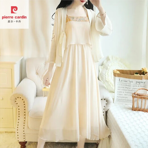 
Pierre CARDIN (PIERRE CARDIN) new Chinese style suspender skirt for women in summer new fashionable age-reducing chiffon sunscreen jacket dress two-piece set apricot skirt 698 S