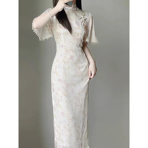 皮尔卡丹复古民国风旗袍改良连衣裙长款少女温婉优雅2025新款 829绿色 XL 【建议115-125斤】