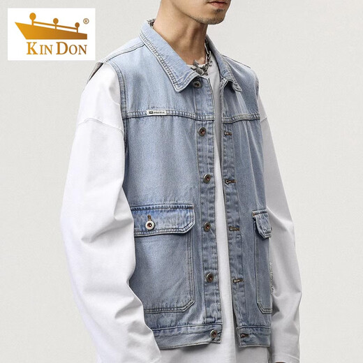 Gold Shield Denim Jacke Herbst Herbst Weste Herrenweste Herren der obersten Frühlings- und Herbsthülsen-Arbeit Jacke DLL-9216 Blue L