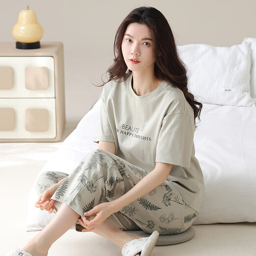 Pijama modal para mujeres en verano algodón puro pantalones de manga corta algodón delgada de verano para mujeres traje de ropa para mujeres primavera y otoño YZT9713 Pantalones de manga corta M 80-100Jin [Jin equivale a 0.5 kg]