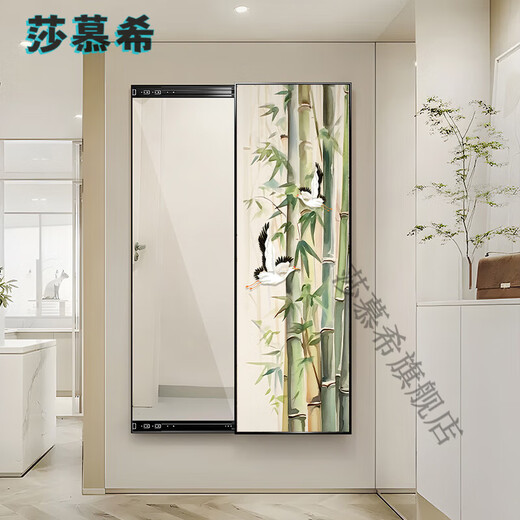 
ShamUXI (SHAMUXI) bamboo report safety living room hidden full length mirror decorative painting new Chinese style entrance mirror hanging painting bedroom wear fitting mirror WH-725-C-bamboo report safety 50*150+ crystal porcelain scratch-proof + left push-pull