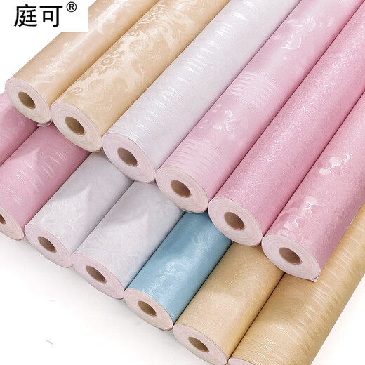 XMSJ Silk PVC Wallpaper Self-adhesive Solid Color Wall Cloth European Pearlescent Bedroom Living Room Renovation Sticker 9903-2 White Rose 45CM*10M