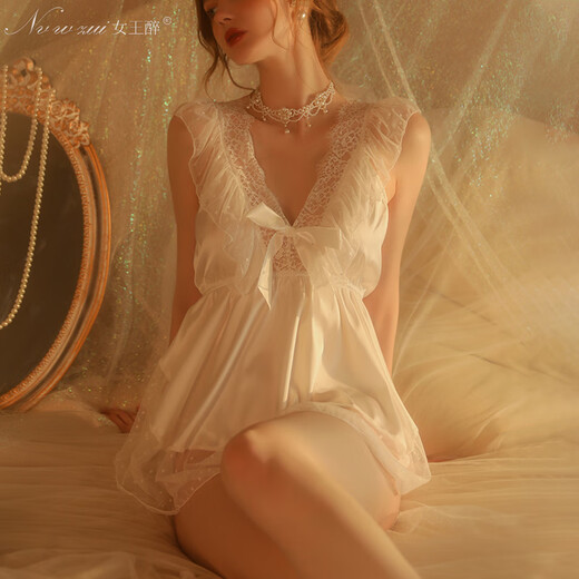 Desire for a try 2025 new sexy underwear sexy temptation dress pajamas women pure desire to take off their uniforms bed dating robe qqny white (nightskirt + T-trousers) + 9756 hollow mesh suit single size (suggested 80-125 Jin [Jin equals 0.5 kg])