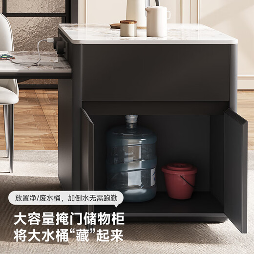 Fengzhiyi slate island table integrated with dining table 2025 new retractable home light luxury high-end Internet celebrity center table CT29 retractable island table (including cabinet) - single dining table 1.8m (track socket + double hole tea stove + induction cooker)