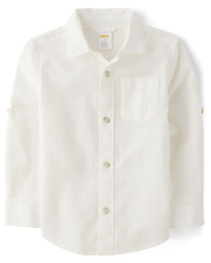 GYMBOReeGymboree Boys and Toddlers Long Sleeve Linen Button-Down Shirt, Pure White, 7 Pure White 7