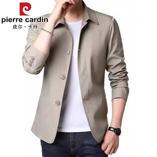 Pierre Cardin Spring y Autumn Men's Business Chaqueta casual traje de mediana edad y jóvenes solapa de color sólido delgado chaqueta del viento delgado gris claro 1048 m [sugerido 98-118jin [Jin iguala 0.5 kg]]]