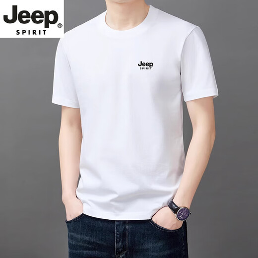 JEEP SPIRIT高端短袖T恤男士2025年夏季纯棉圆领宽松休闲半袖体恤男款新款 YS9929军绿 2XL 120【141-160斤】