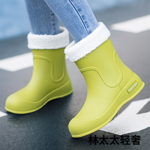 GPHF日本日式水鞋女款时尚外穿雨靴中筒雨鞋防水防滑厨房工作胶鞋水靴 果绿色 (标准码) 37