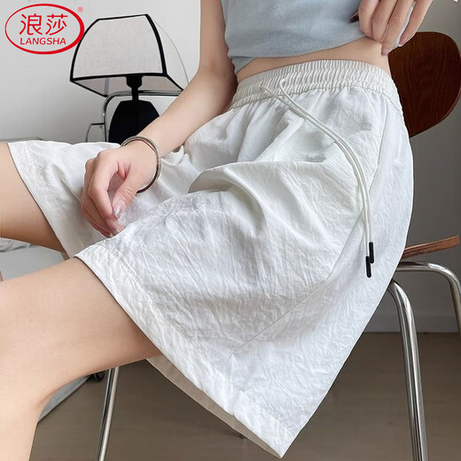 Langsha ice silk shorts women's summer 2025 new high-waisted casual wide-leg mid-pants sports quick-drying five-point milk pants