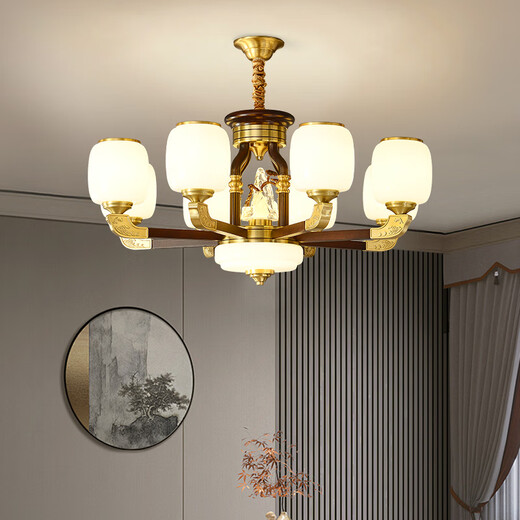 
HP's latest new Chinese chandeliers living room lights walnut color Chinese style bedroom dining room lights modern atmosphere HX9928 head three-color light