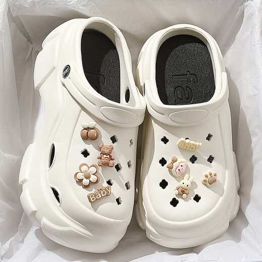 G.Duckkids kleine gelbe Enten Mädchen Kinderhöhlenschuhe im Sommer tragen Kinder Baotou Beach Pantoffeln im Sommer Big Children's Cool Love Coal Ball Khaki 35 -36 [Standardcode]