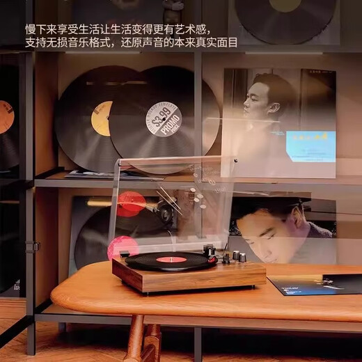 ROBERILLINE Berlin Sound Retro Vinyl Record Player Gramophone Audio Bluetooth Integrated Speaker Living Room European Style Walnut Color